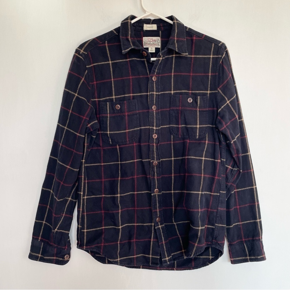 J. Crew Classic Mid Weight Flannel Double Brushed Navy Blue Button Up Size S